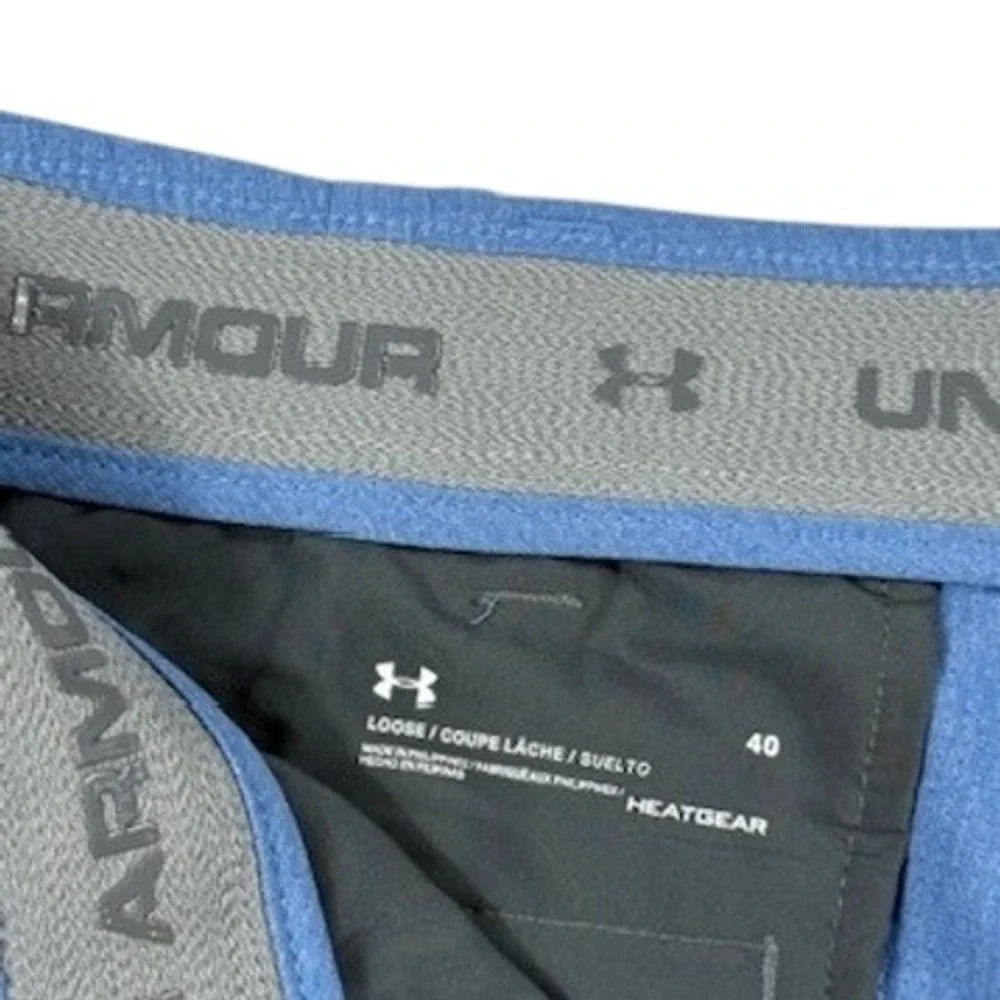 Under Armour Men Blue HeatGear Loose Fit Golf Shorts Heathered Activewear Sz 40